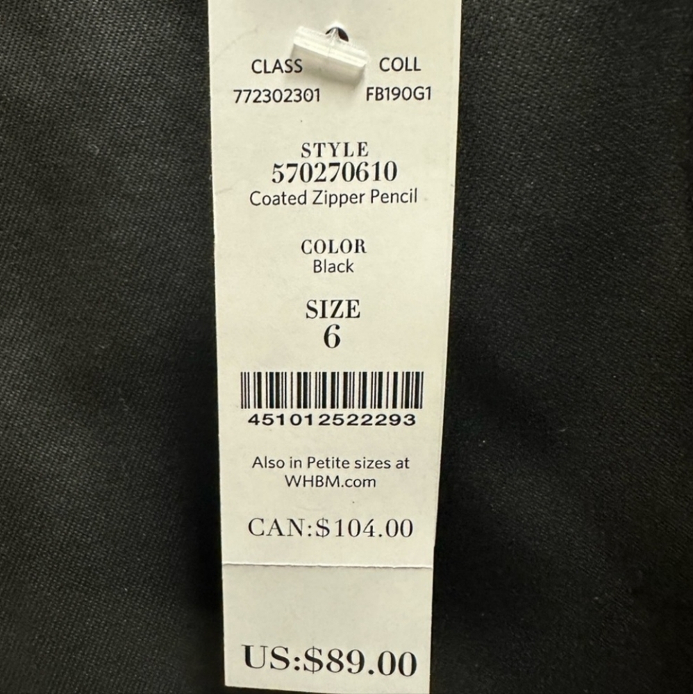 NWT White House Black Market Coated Zipper Pencil Skirt Size 6 - Picture 7 of 11